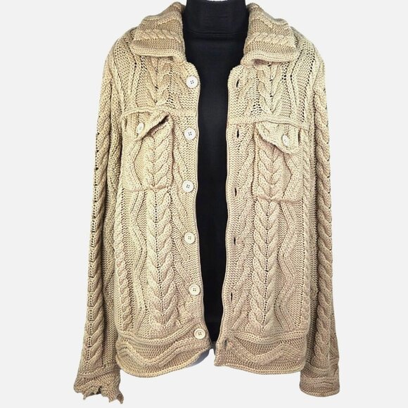 University Forum Sweaters - Vintage 1970's University Forum Beige Cable Knit Cardigan Jacket Wool Blend But